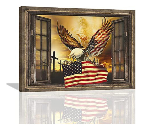 Arte De Pared Con Bandera Estadounidense Con Águila Calva, V