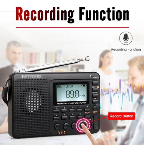 Rádio Retekess V115 F9205c Gravador Am Fm Sw Mp3 Com Bateria Cor Modelo Tx32 Azul-escuro Modelo Tx32 Azul-escuro