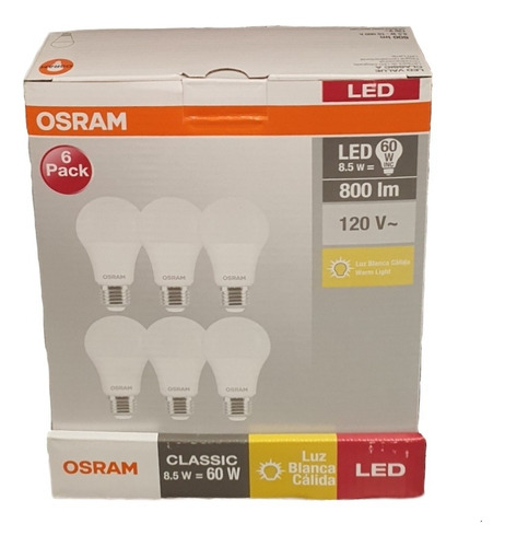 Focos Led Osram Luz Cálida 6 Focos De 8.5 Watts Equivale 60w Color de la luz Blanco cálido