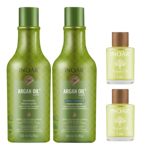 Inoar Argan Oil Shampoo + Condicionador 500ml+ 2 Óleo 7ml