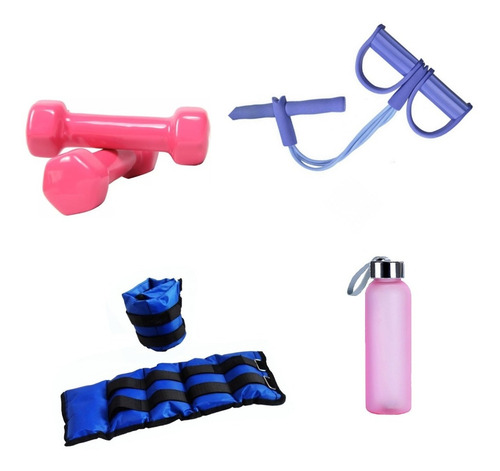 Kit Fitness Mancuernas 2kg, Tobilleras,banda, Yoga,pilates