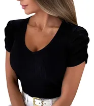 Comprar Blusa Elástica De Verano Para Mujer, Manga Abullonada, Manga