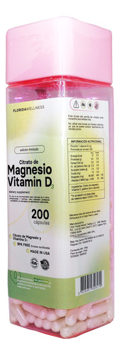 Citrato De Magnesio + Vitamina D3 200 Cap Florida Wellness