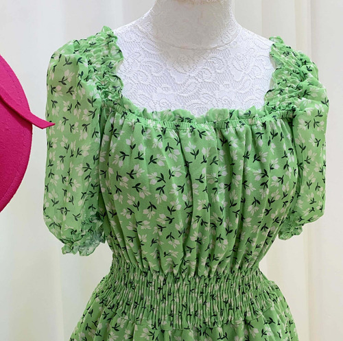 Imagem 2 de 8 de Vestido Longo Ombro A Ombro Ciganinha Manga Princesa Verde