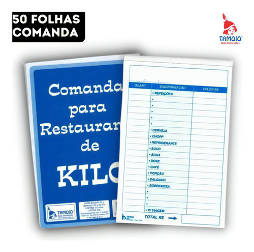 Bloco Comanda 50fol Restaurante De Kilo 10,5x15,5cm Tamoio