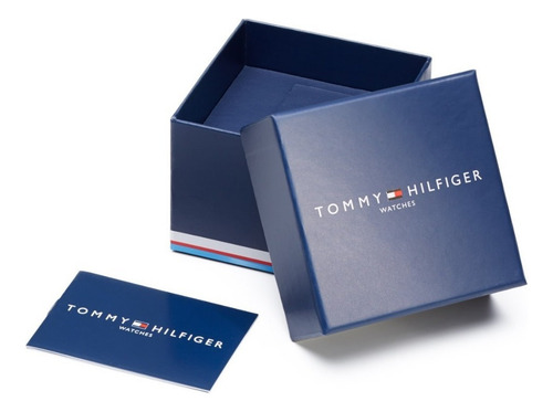Reloj Tommy Hilfiger Hombre Walker 1710619 Malla Negro Bisel Plateado Fondo Azul