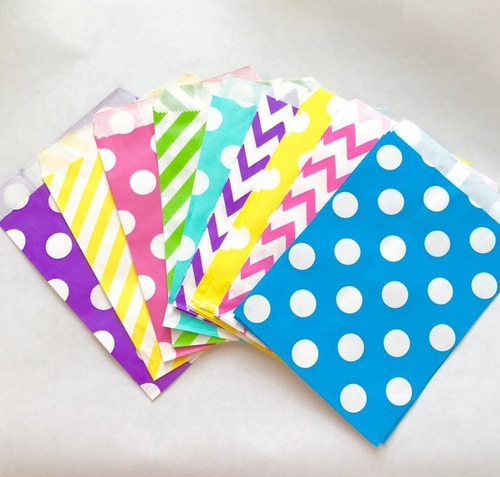 Bolsas De Papel Candybar 25pz Colores Círculos Zigzag Rayas