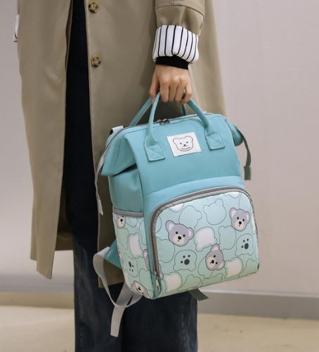 Mochila Pañaleras Bebe Bolsa Pañalera Impermeable Multiusos Azul Claro