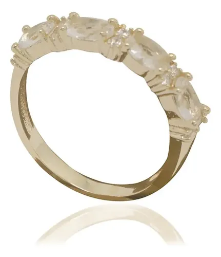 Anel Aparador De Aliança Com Zircônias Folheado A Ouro 18k