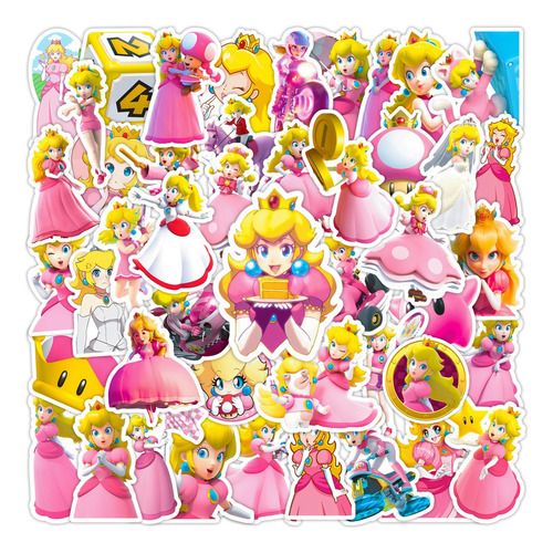 Princesa Peach Mario Bros 50 Calcomania Stickers Contra Agua