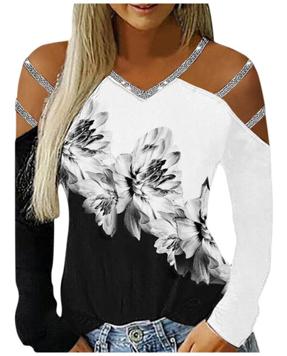 Blusa G Para Mujer De Manga Larga Con Estampado De Lentejuel