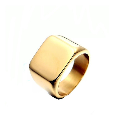 Anillo Cuadrado Golden Acero Quirúrgico Electroplatinado 