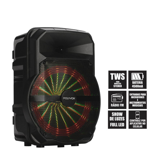Alto Falante Polyvox Xc-710t Tws 300w Polyvox Bluetooth Led Cor Preto Voltagem 110v/220v