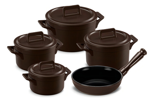 Jogo De Panelas Ceraflame Cerâmica Clear+ 5 Pç Chocolate