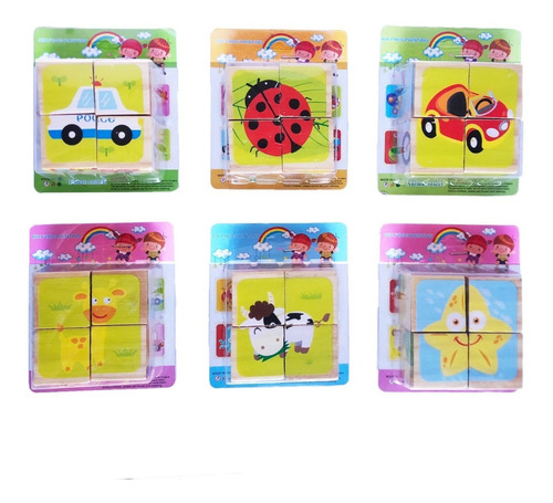 Puzzle Rompecabezas Infantil 4 Cubos Madera Didáctico