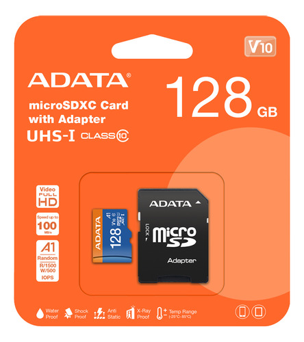 Memoria 128gb Micro Sd Clase 10 Adata Premier 100mb/s