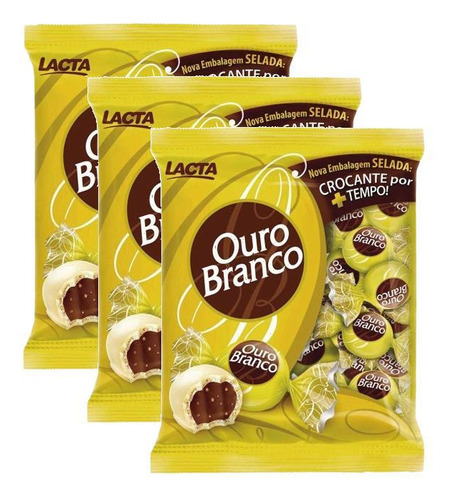 Kit 3 Bombom De Chocolate Branco Lacta Ouro Branco 1kg