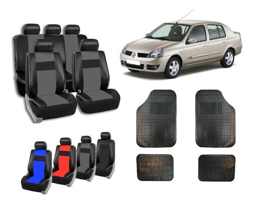 Fundas Cubre Asiento Cuerina Renault Symbol + Alfombra 4 Pzs