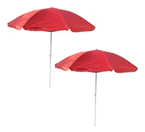Comprar Kit 2 Sombrillas De Playa\u002Fjardín Roja 1.6m Díametro Funda Uv