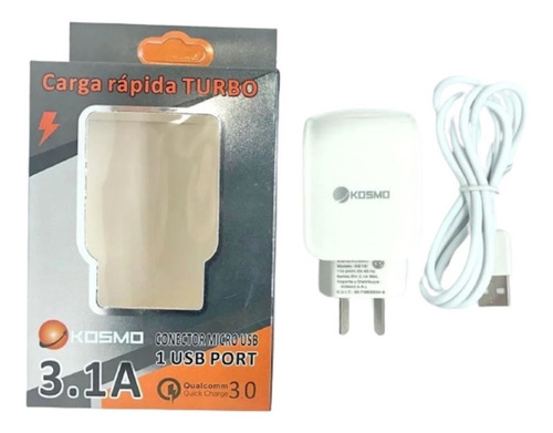 Imagen 2 de 6 de Cargador Carga Rápida Turbo Micro Usb 3.1a Kosmo