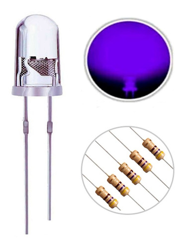 Imagem 6 de 6 de 24 X Led Ultravioleta Uv 5mm Alto Brilho + Resistor 470 12v