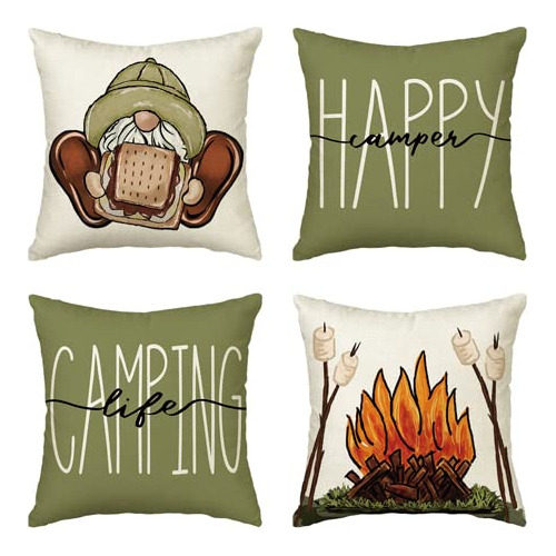 Juego De 4 Fundas De Almohada Camper Camping Life 18x18...