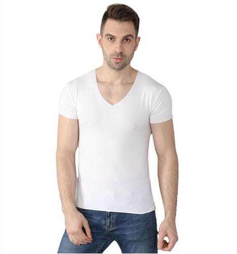 Camiseta Lisa Cuello V Para Hombre Slim Fit Ajustada Casual