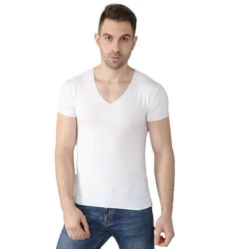 Camiseta De Manga Corta Para Hombre Con Cuello En V Camisa Ajustada Casual  Moda