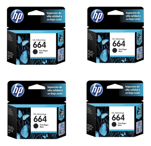 Kit De 4 Cartuchos Original Hp 664 Negro F6v29al