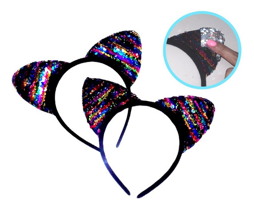Vincha Gatito Lentejuelas X1 Color Reversible