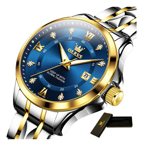 Relojes Luminosos Con Calendario De Diamantes De Lujo Olevs Fondo Azul