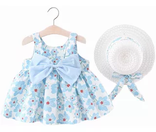 Vestido Para Bebe Niña Ropa Princesa Y Sombrero Floral Lazo