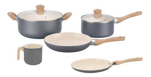 Set Bateria Cocina Hudson Gris Antiadherente 7 Piezas 