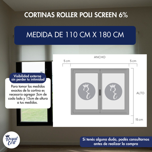 Cortina Roller Sun Screen 6% Translucida 110x180cm Standard Blanco/beige