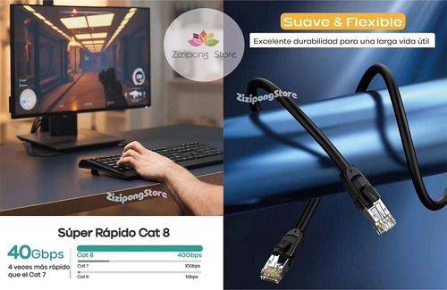 Imagen 4 de 9 de Cable Ethernet Cat 8 Ugreen Original 1.5m, 2m, 3m Stock.