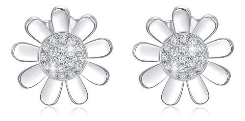 Aretes De Girasol Con Margaritas Plata De Ley Cz Zirconia Cú