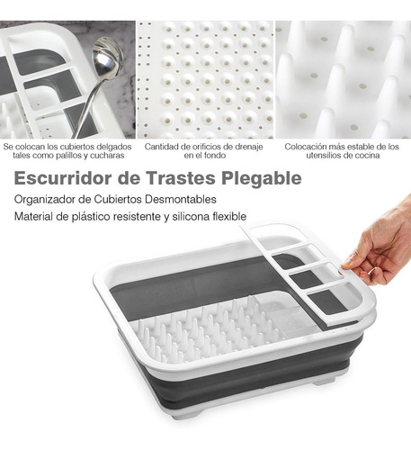 Imagen 5 de 7 de Escurridor Trastes Plegable Organizador Plato De Silicona Co