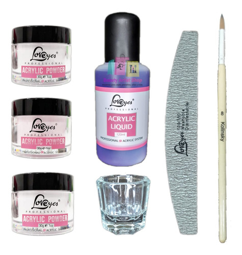 Kit Uñas Acrílicas Loveyes Con 3 Polvos Acrílicos 30g C/u