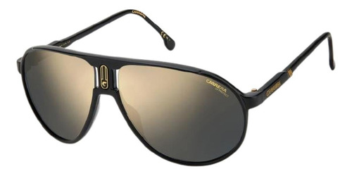 Gafas de sol Carrera Champion65 One size con marco de metal/optyl color negro mate, lente gris de policarbonato espejada, varilla negra mate de optyl