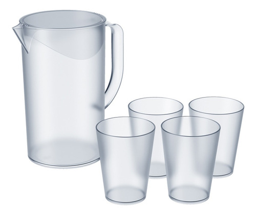 Set Jarra Transparente Plastico 2l + 4 Vasos 300ml Casual
