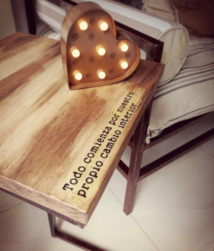 Mesa De Luz Arrime Estilo Industrial Hierro Madera Mesita