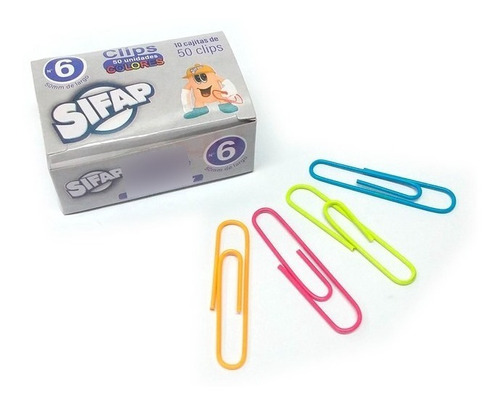 Broches Clips Sifap Nº 6 Neon Bolsa/cajita X 50 Unidades