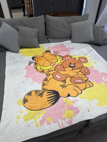 Manta Animada Polar Soft Personajes Calidad Abrigo Blanco Garfield