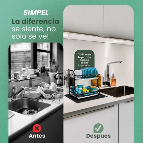 Secador De Platos 2 Niveles Con Tapete Simpel Loza Vajilla