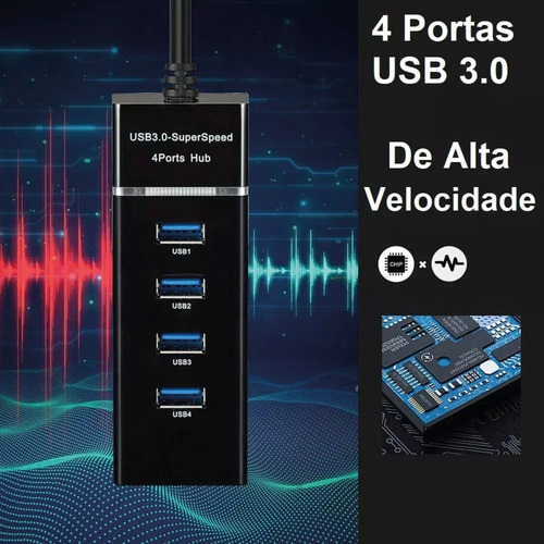Extensor Hub 4 Portas Cabo Usb 3.0 High Speed Hd Pen Drive