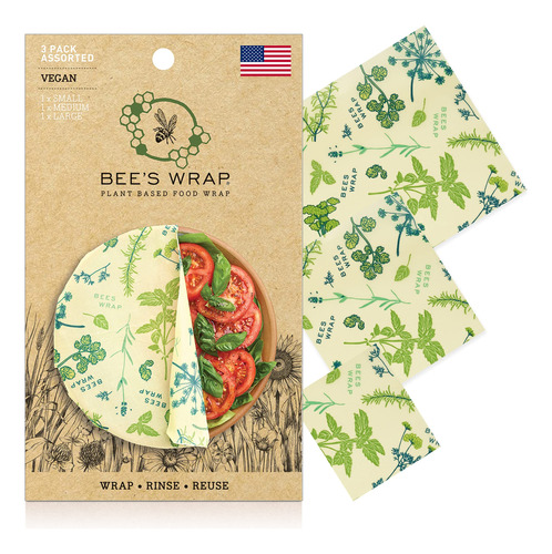 Bee's Wrap - Paquete De 3 Veganos, Fabricado En Estados Unid