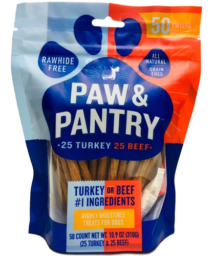 Paw & Pantry Twists Carnaza Vegetal Pavo/res Perro 50 Piezas