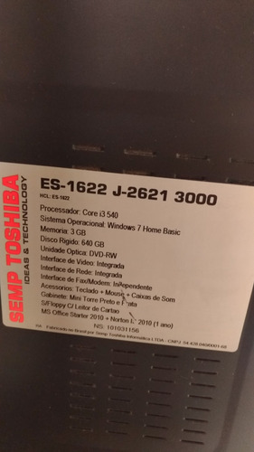 Computador Desktop Intel Core I3-540 3.06 Ghz 3072 Mb 640 Gb