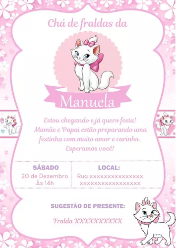 Convite de aniversario da gatinha marie com foto –