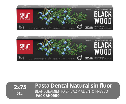 Pack 2 Pastas Dentales Naturales Splat Blackwood 75ml